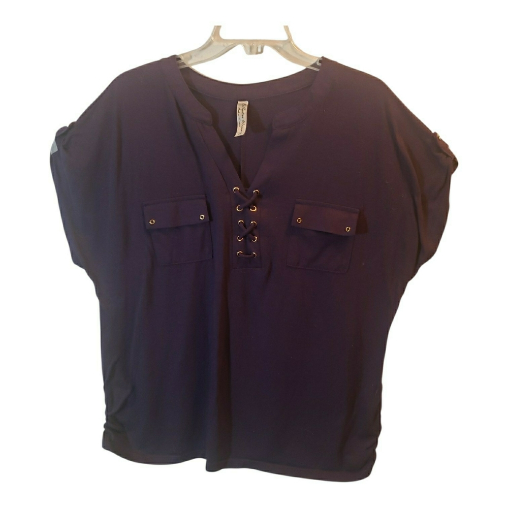 Per Seption Concept women's 2X purple lace up front pullover top. 7038